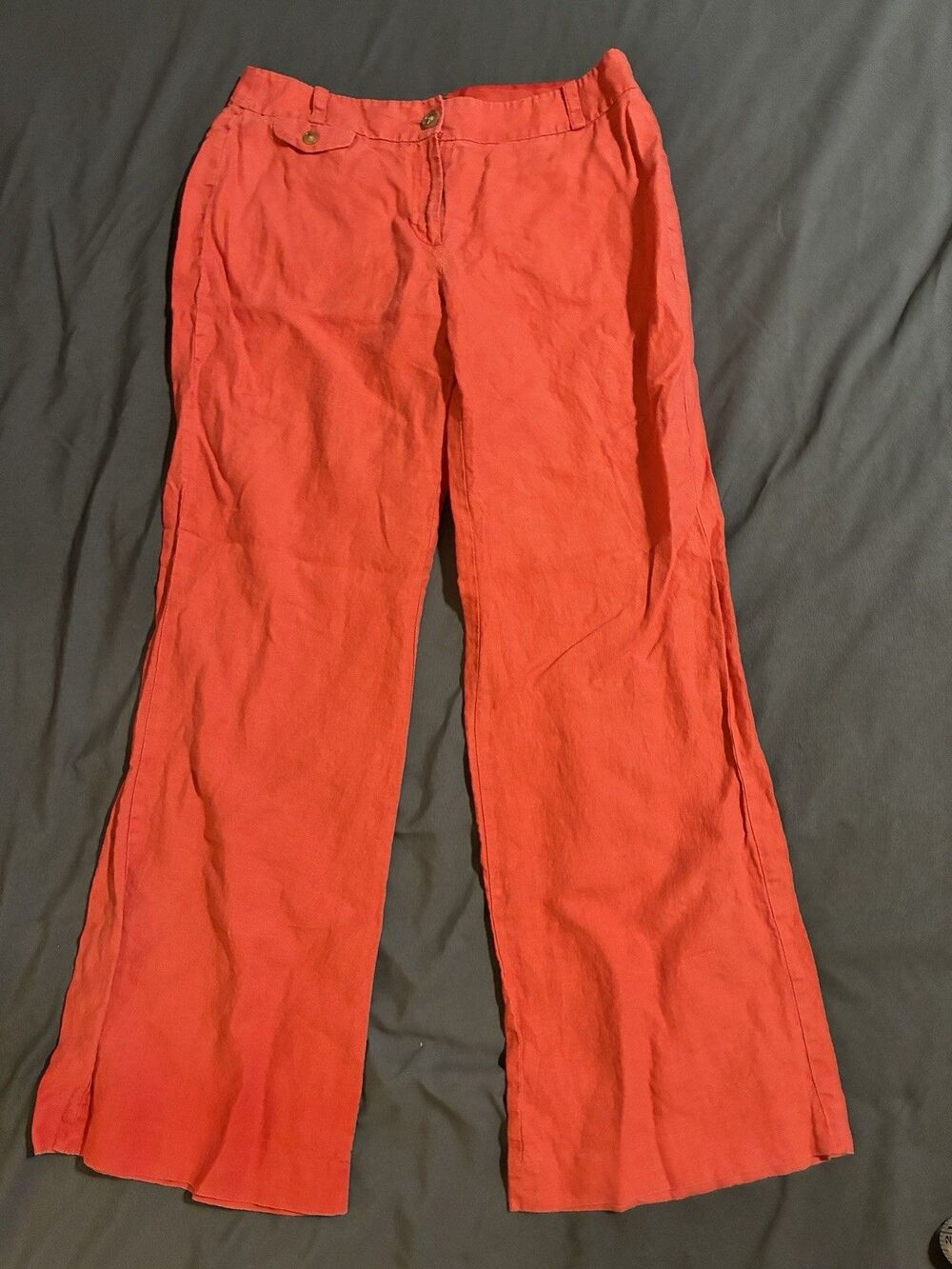 LOFT Women's Orange Linen Pants Size 8 Summer Wide Leg High Waist Classic Preppy